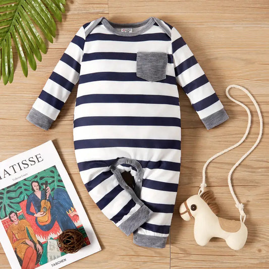 Allover Striped/Star Print Long-sleeved Jumpsuit