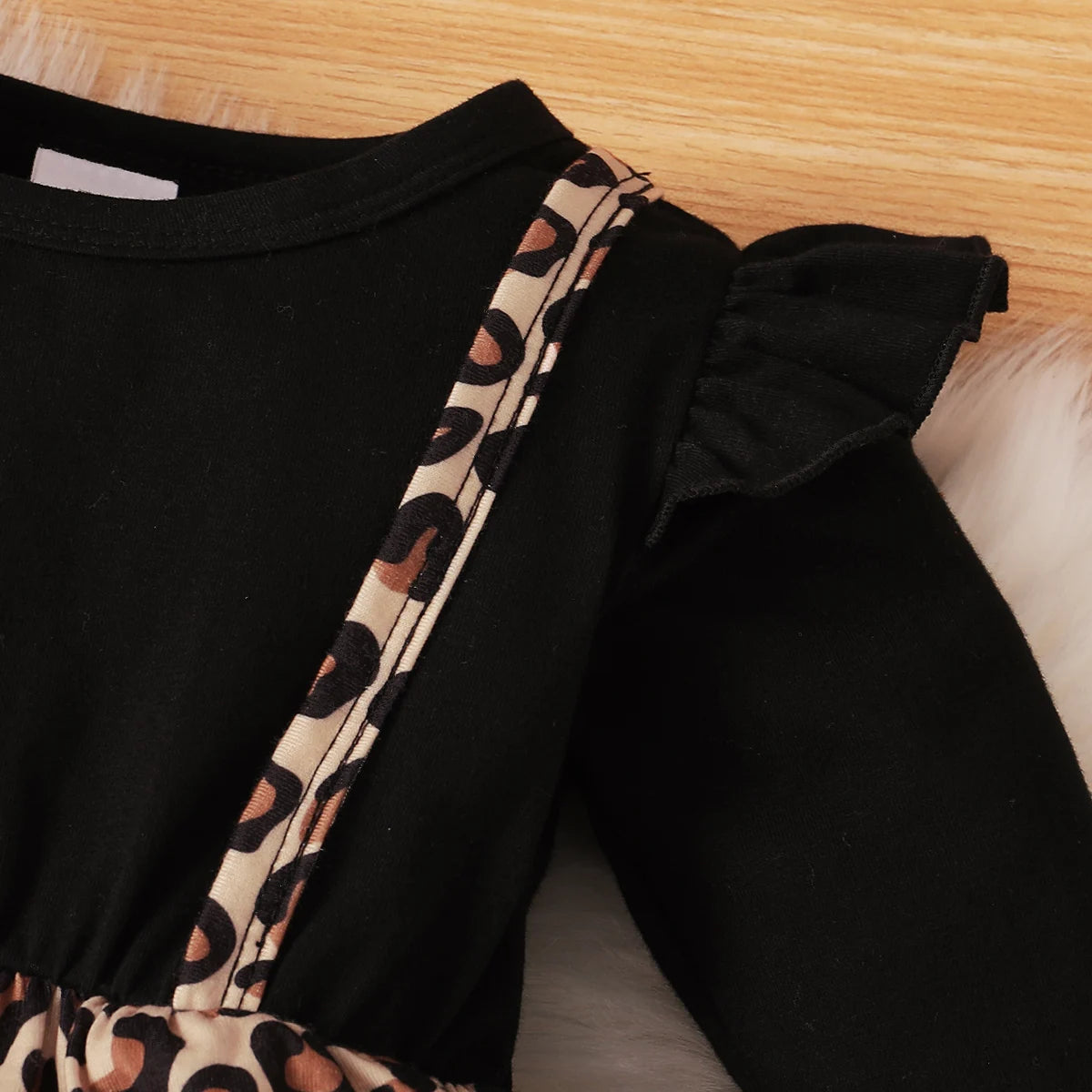 Leopard Ruffle Fly Sleeve Long Sleeve Bodysuit