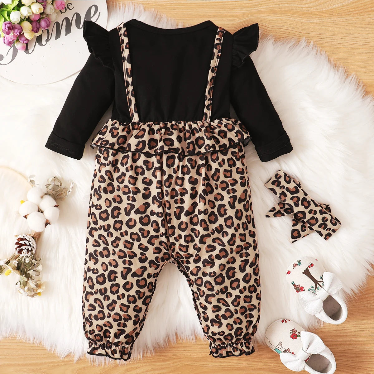 Leopard Ruffle Fly Sleeve Long Sleeve Bodysuit
