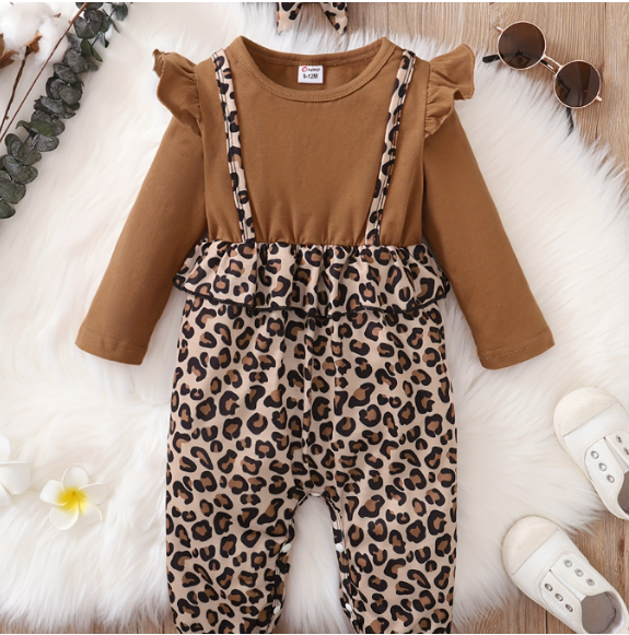Leopard Ruffle Fly Sleeve Long Sleeve Bodysuit