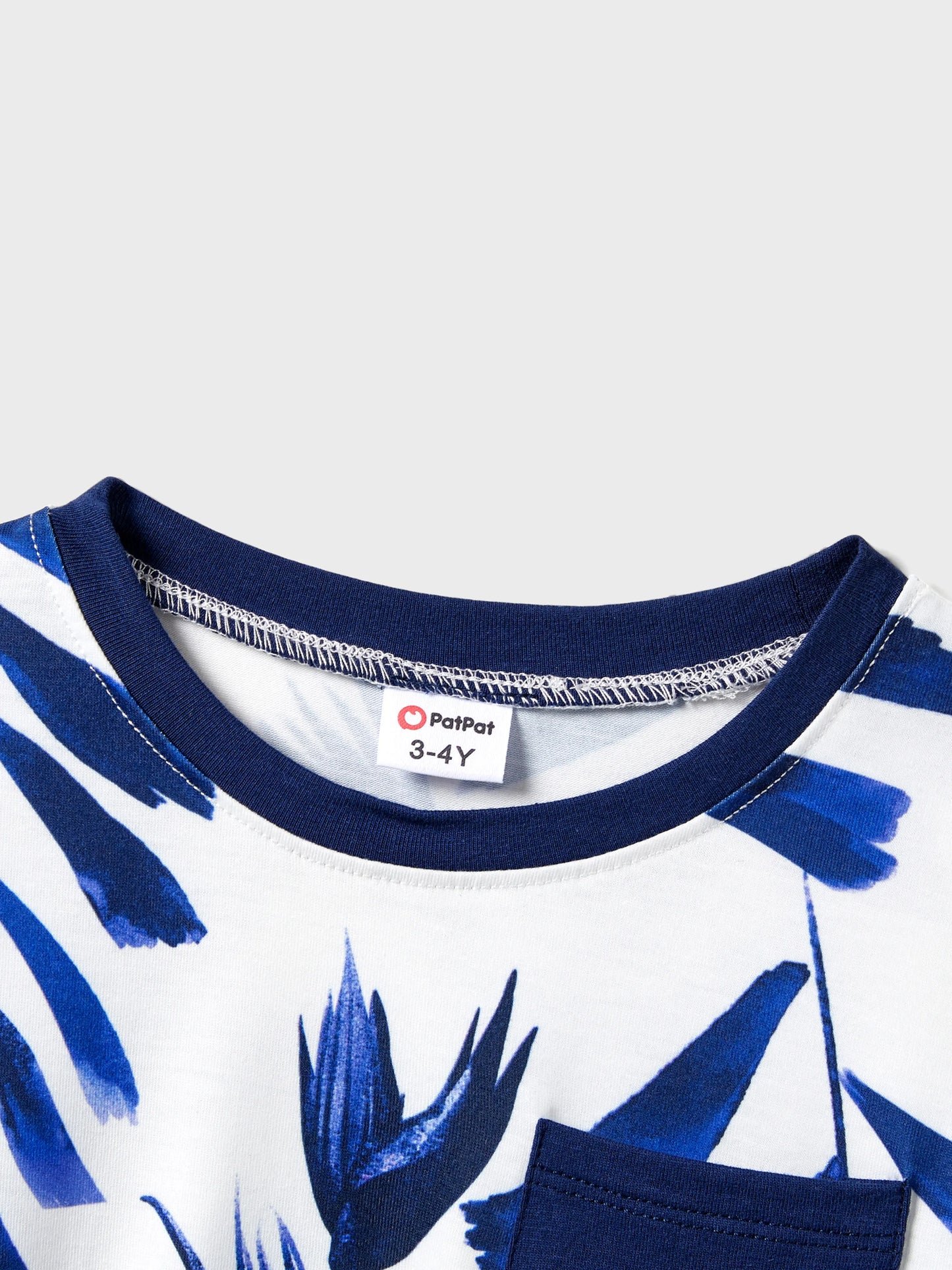 Modern Blue and White Botanical Leaf Design Button Strap Dress and Color Block Tee